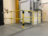 Interclamp key clamp self closing gate used for protection in areas such as ladders, stairways, walkways, warehouses, and machinery zones